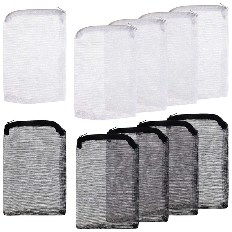 

Hot 10Pcs Aquarium Filter Bag Fish Tank Media with Zipper Mesh Filter Bag Aquarium Mesh Bag (White+Black)