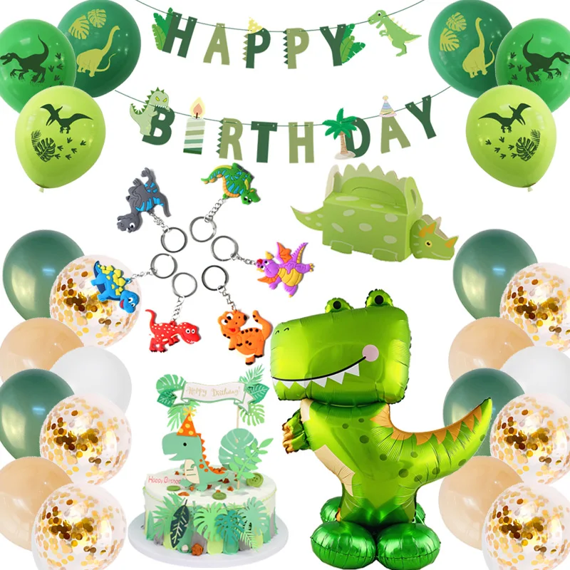 Купи 62pcs Dinosaur Party Decoration Happy Birthday Banner Balloons cake topper Kids 1st Birthday Party decor Boy Baby Shower Decor за 1,127 рублей в магазине AliExpress