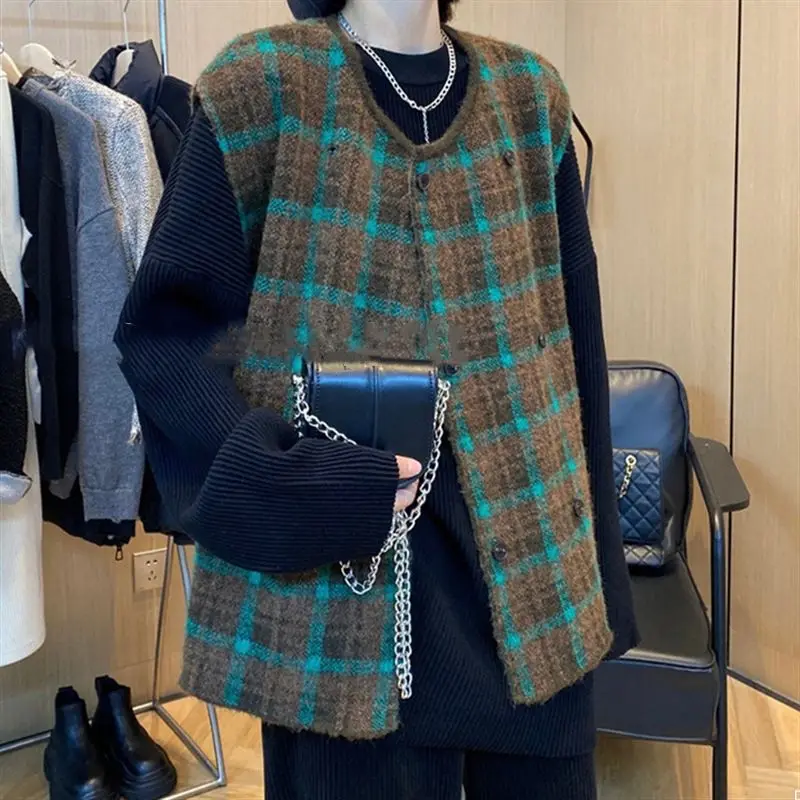 

Korean style Sleeveless Retro Woman Jacket Coat Autumn Winter Vests knitted Waistcoat