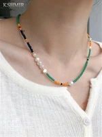 2022 new pearl female necklace summer ins simple design color green crystal temperament simple clavicle chain