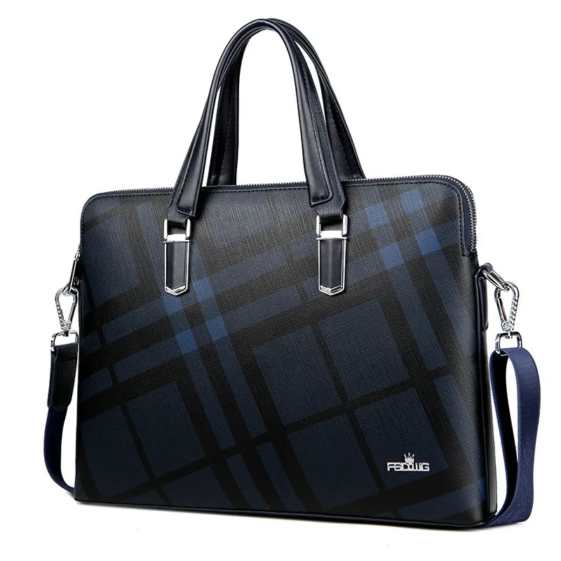 

2022 New Men Top-Handle Bags Leather Men's 14-inch Laptop Bags Office Bags For Male Handbag Briefcase Plaid Pattern Business Bag