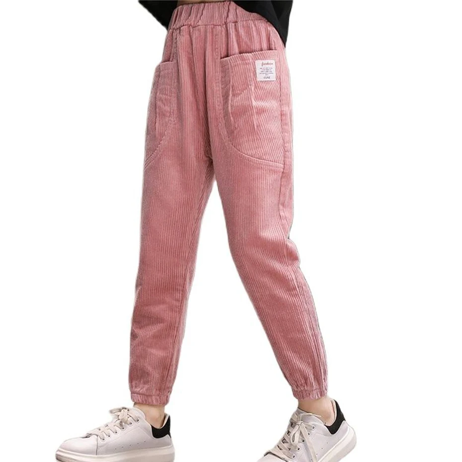 

Брюки для девочек однотонные вельветовые брюки для девочек зимние брюки для детей Повседневная стильная одежда для девочек 6 8 10 12 14