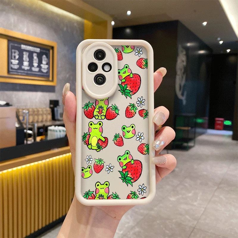 Милый чехол для телефона с мультяшной лягушкой и клубникой Honor Huawei 200 90 Lite P20 P30 P40 8