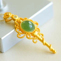 natural hetian jasper 925 silver inlaid gold plated spinach green water drop pendant for men and women fine jewelry jade gift