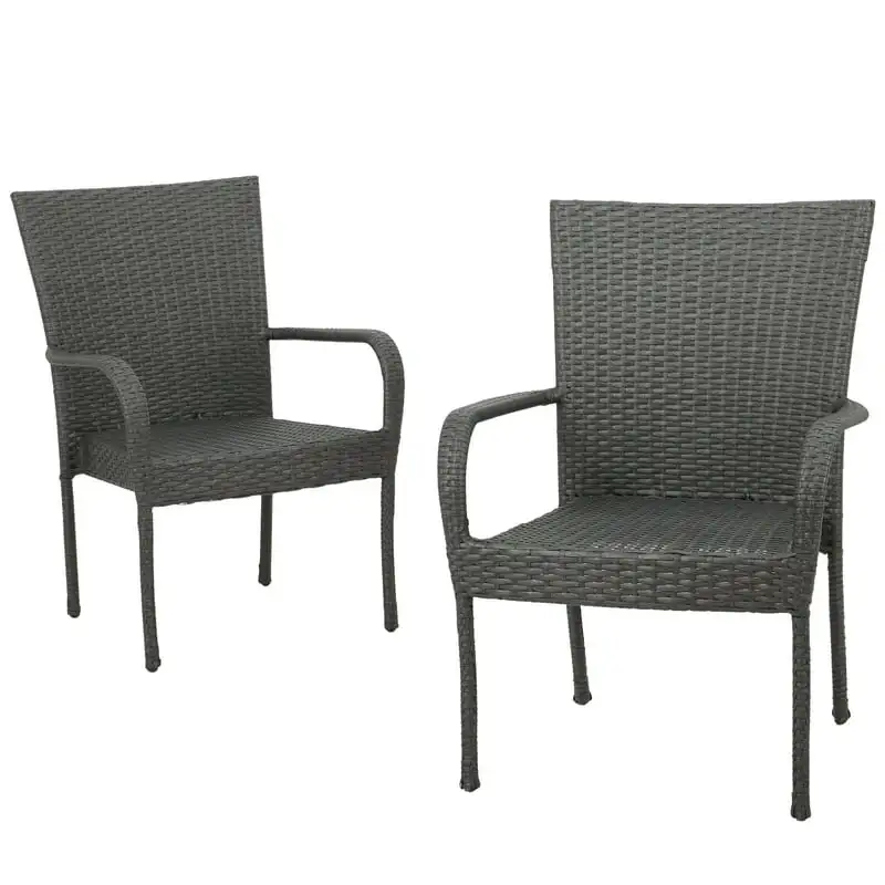 - Wicker - Set Of 2 - Has Arms - Gray Chair For Dining Table Wooden Chair Chair Pink Sillas Para Barra De Cocina De