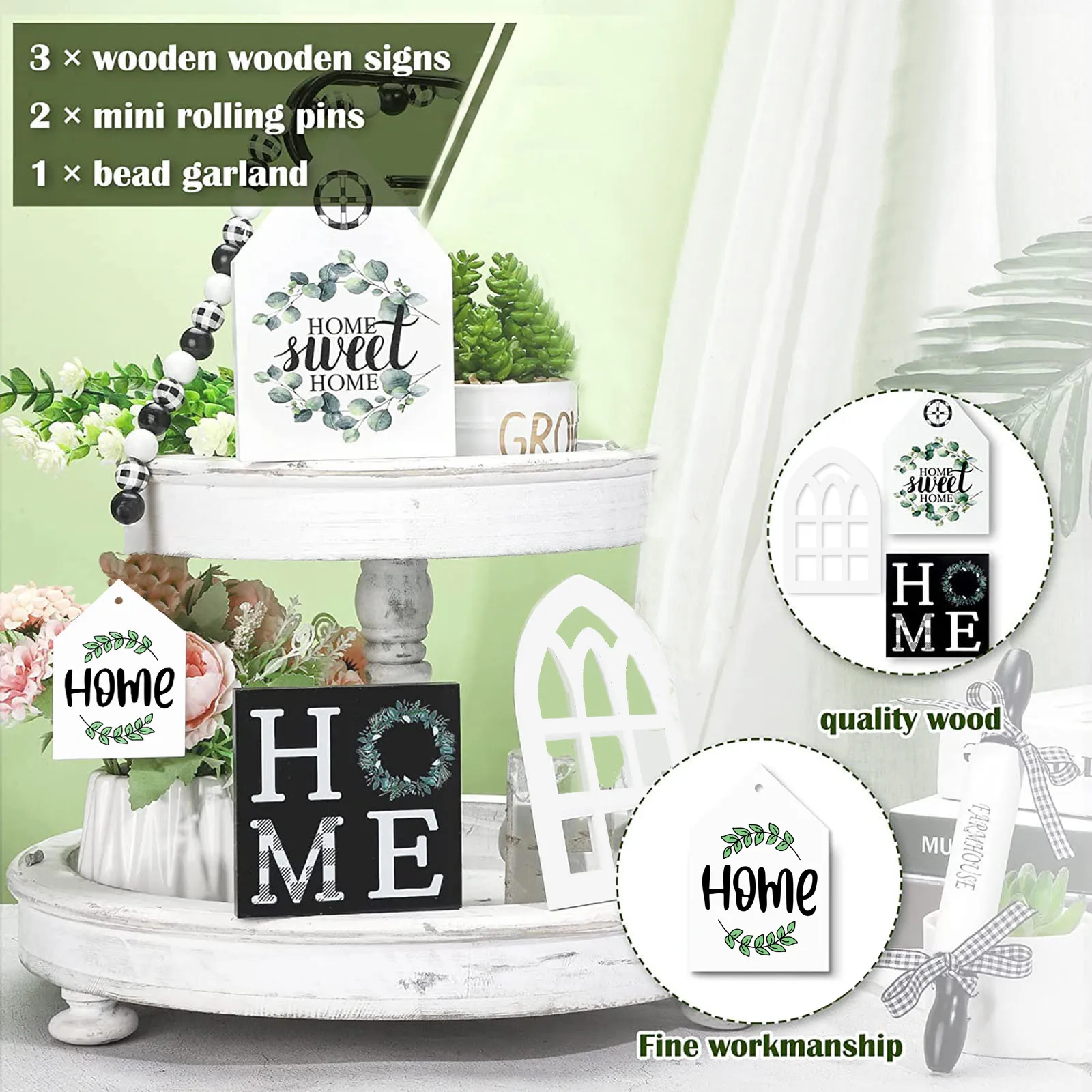 

Многоярусный лоток, плоский декор, набор бытовых товаров, набор логотипов, деревенская мини-Скалка, украшенная бисером гирлянда, домашняя д...