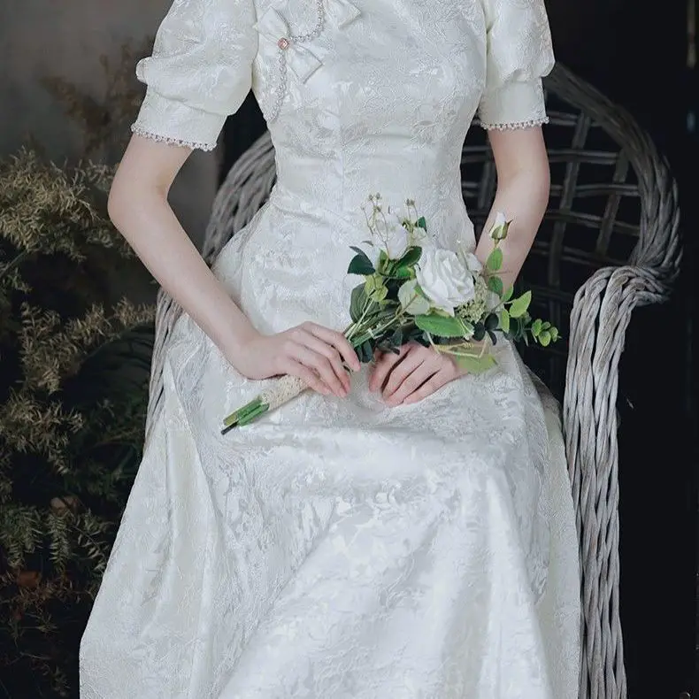 Женское винтажное платье-Ципао с коротким рукавом и воротником-стойкой