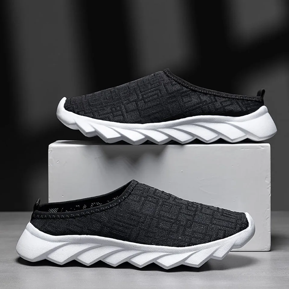 Loekeah Women Mesh Walking Shoes Breathable Non-Slip Flat Shoes Summer Soft Sole Half Slippers Light Slip on Casual Footwear