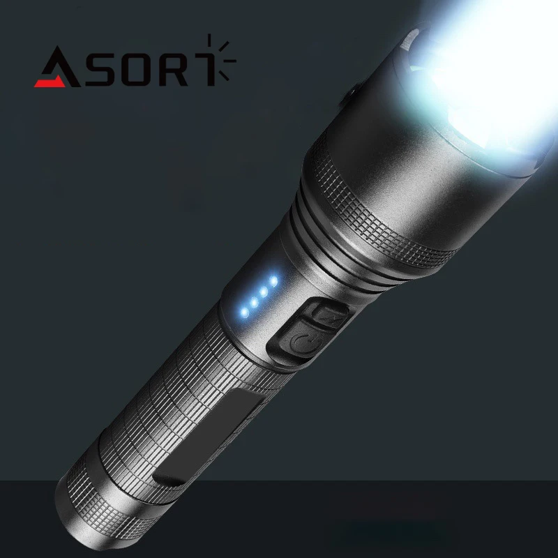 P60 Strong Light Flashlight Smart Power Display USB Charging 5 Switch Modes Aluminum Alloy Zoom Long-Range Torch enlarge