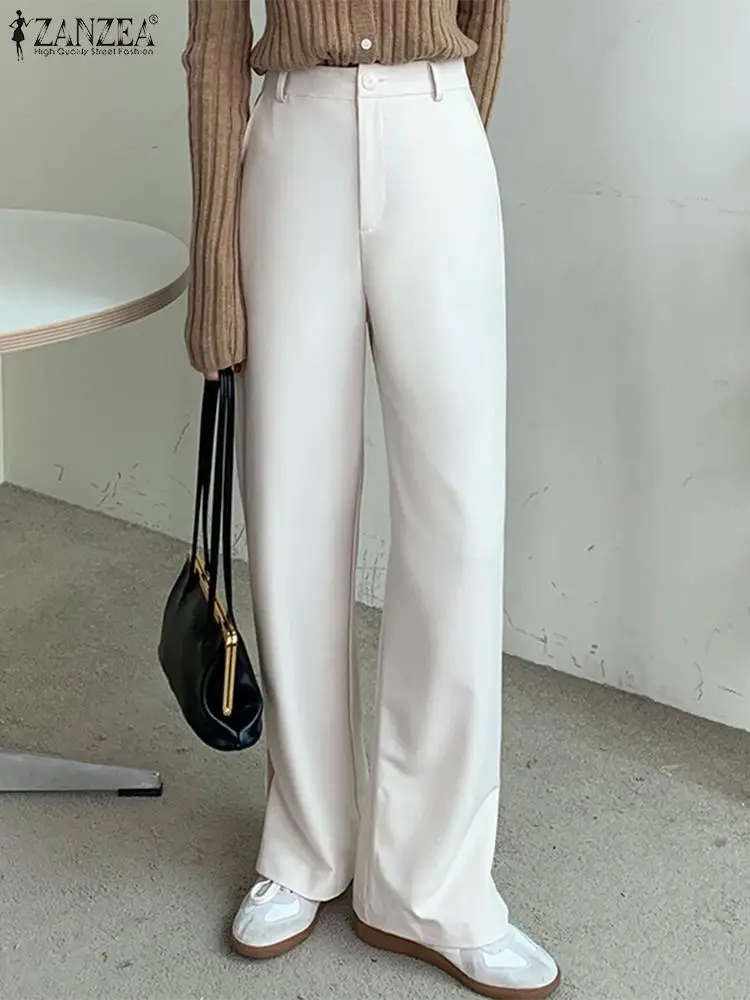 

Однотонная верхняя одежда, Капри ZANZEA, винтажные прямые брюки, женские повседневные брюки на молнии и пуговицах, офисные мешковатые брюки па...