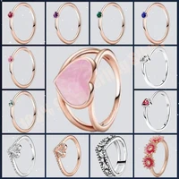 2021 valentines day 925 sterling silver rose gold heart shaped rings red pink zircon the most popular jewelry gift for women