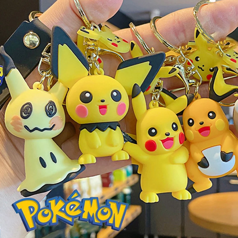 Pokemon Action Figure Pikachu Raichu Keychain Pokémon Keychain Squirtle Psyduck Keychain Backpack Pendant Model Car Keychains