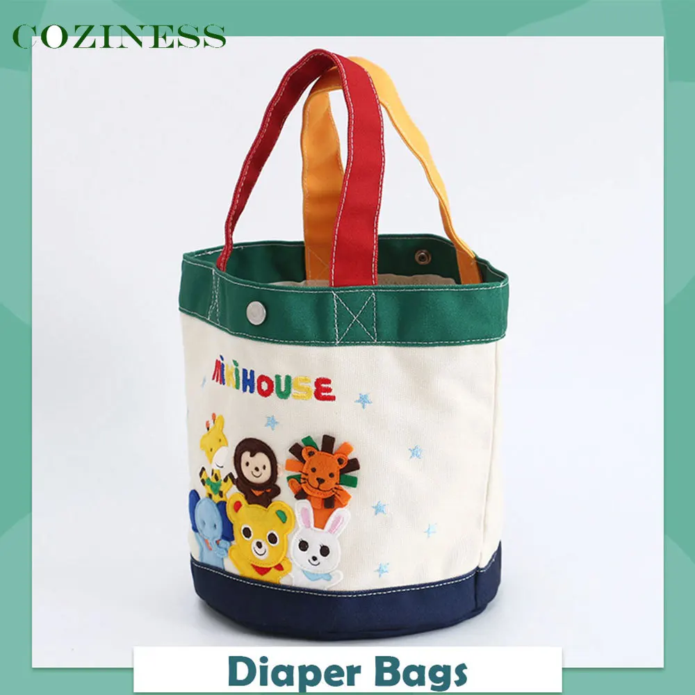 

Miki House Mommy Bag New Arrival Cartoon Zoo Embroidery Color Matching Storage Bag Baby Stroller Handbag Lunch Bags For Kids