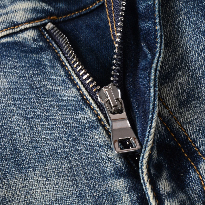 Street Fashion Men Jeans High Quality Retro Gray Blue Elastic Slim Ripped Jeans Men Printed Designer Hip Hop Brand Pants Hombre