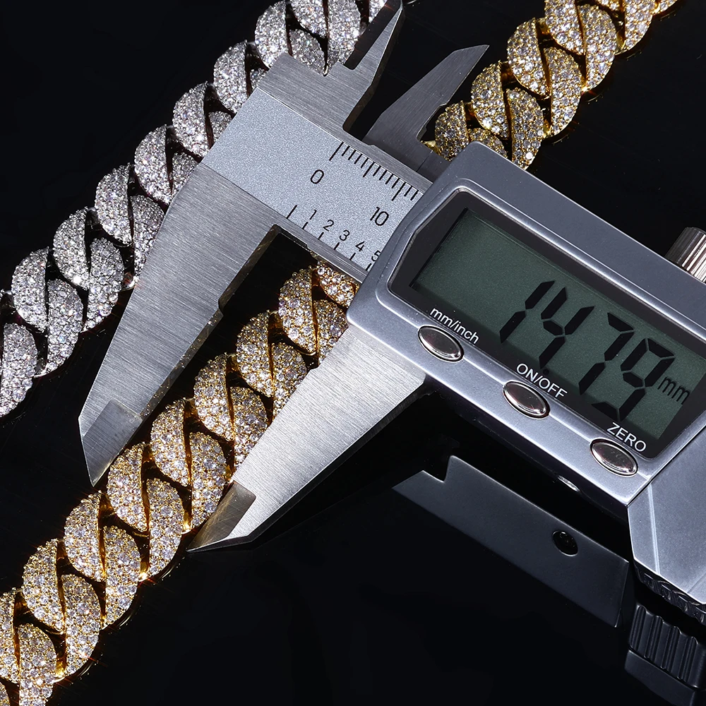 Изысканное колье-цепочка Cuban Link 14 мм с 3 рядами бриллиантов, инкрустированное латунью и блестящими фианитами, с модным дизайном застежки, в стиле хип-хоп (art.: 3920da135bbfc) - 3920da135bbfc