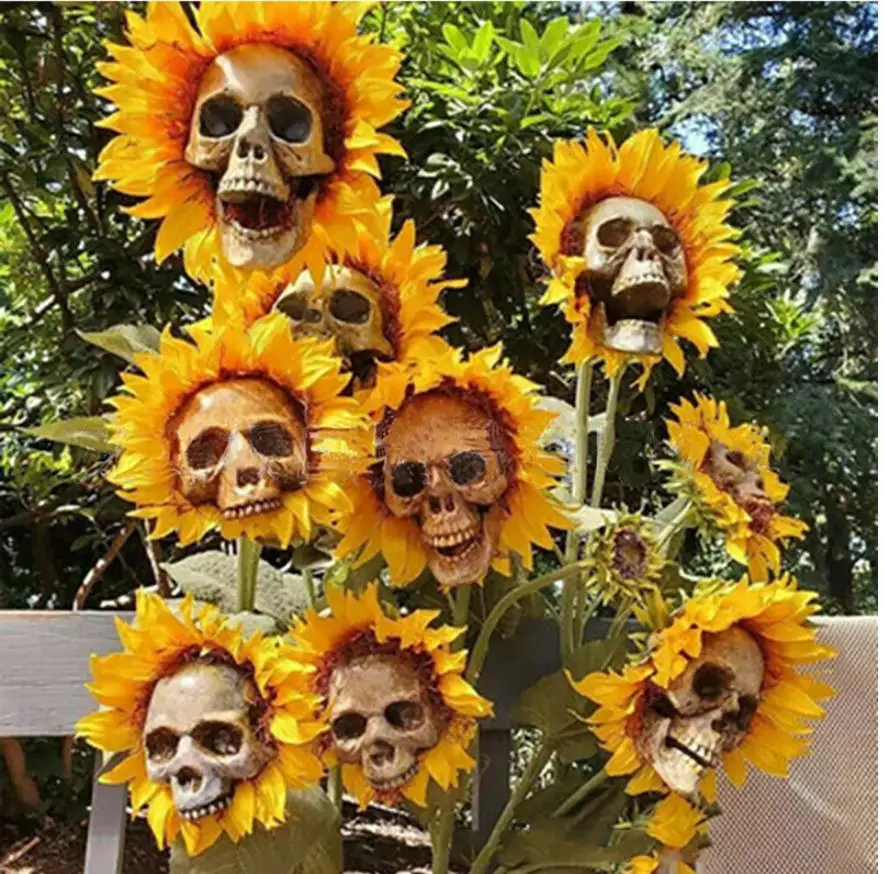 

Skull Sunflower Halloween Decoration Horror Home And Garden Artifical Flower Ornament for Yard Skull Sunflower Crafts