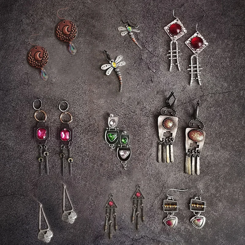 

Retro Antique Silver Color Metal Inlay Stone Drop Earrings for Women Fashion Handmade Boho Dangle Earrings Jewelry Party Gifts