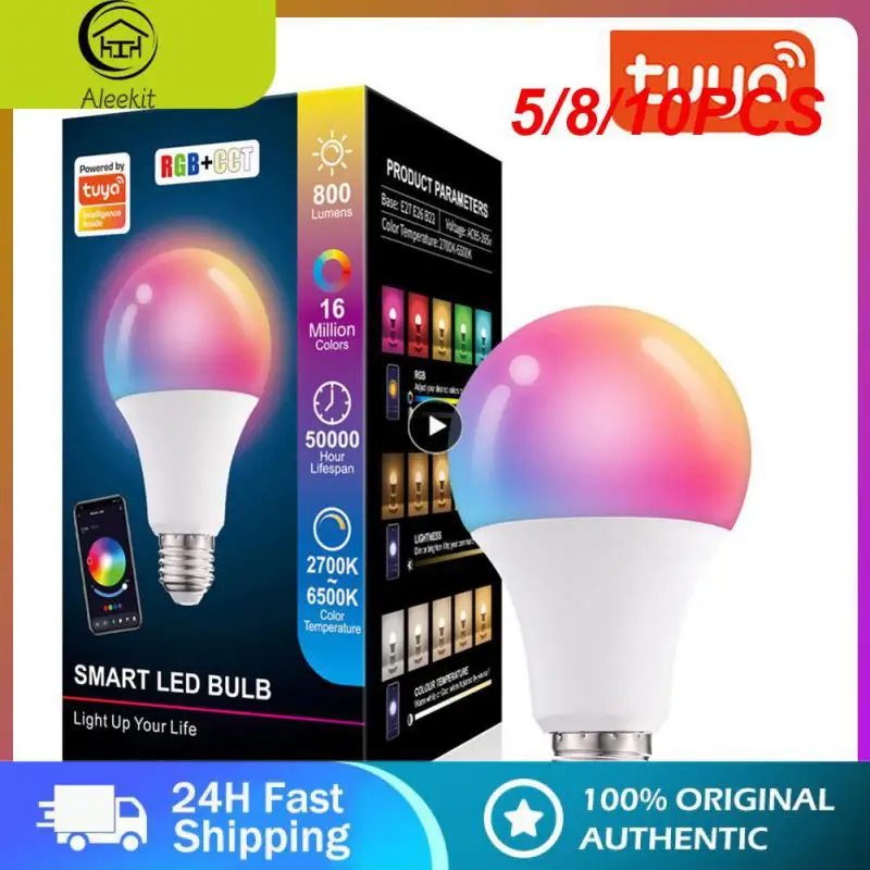 

5/8/10PCS 10w Led Bulb Tuya Smart Rgb Light Remote Control B22 E27 Lamp Bulb Dimmable Works With Gateway