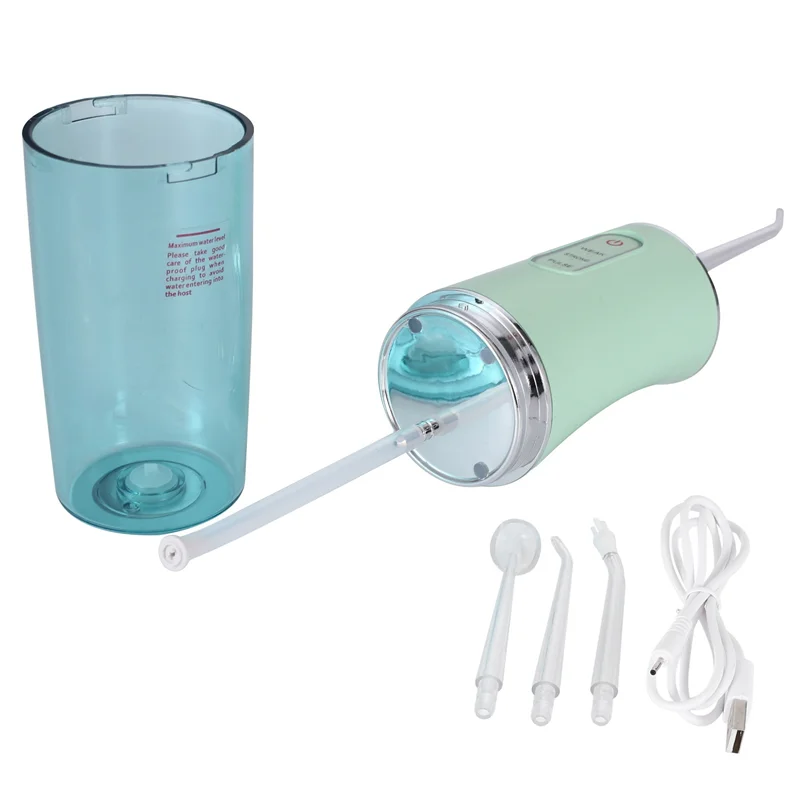 

Oral Irrigator 3Modes Portable Rechargeable Dental Water Jet 4 Nozzles Waterproof 200Ml Water Tank for Teeth Light Green