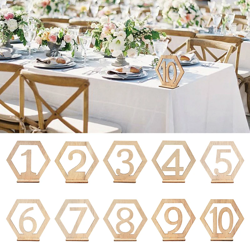 

10Pcs 0-20 Number Wooden Sign Ornament Wedding Engagement Party Hexagon Table Seat Number Decoration Supplies For Home