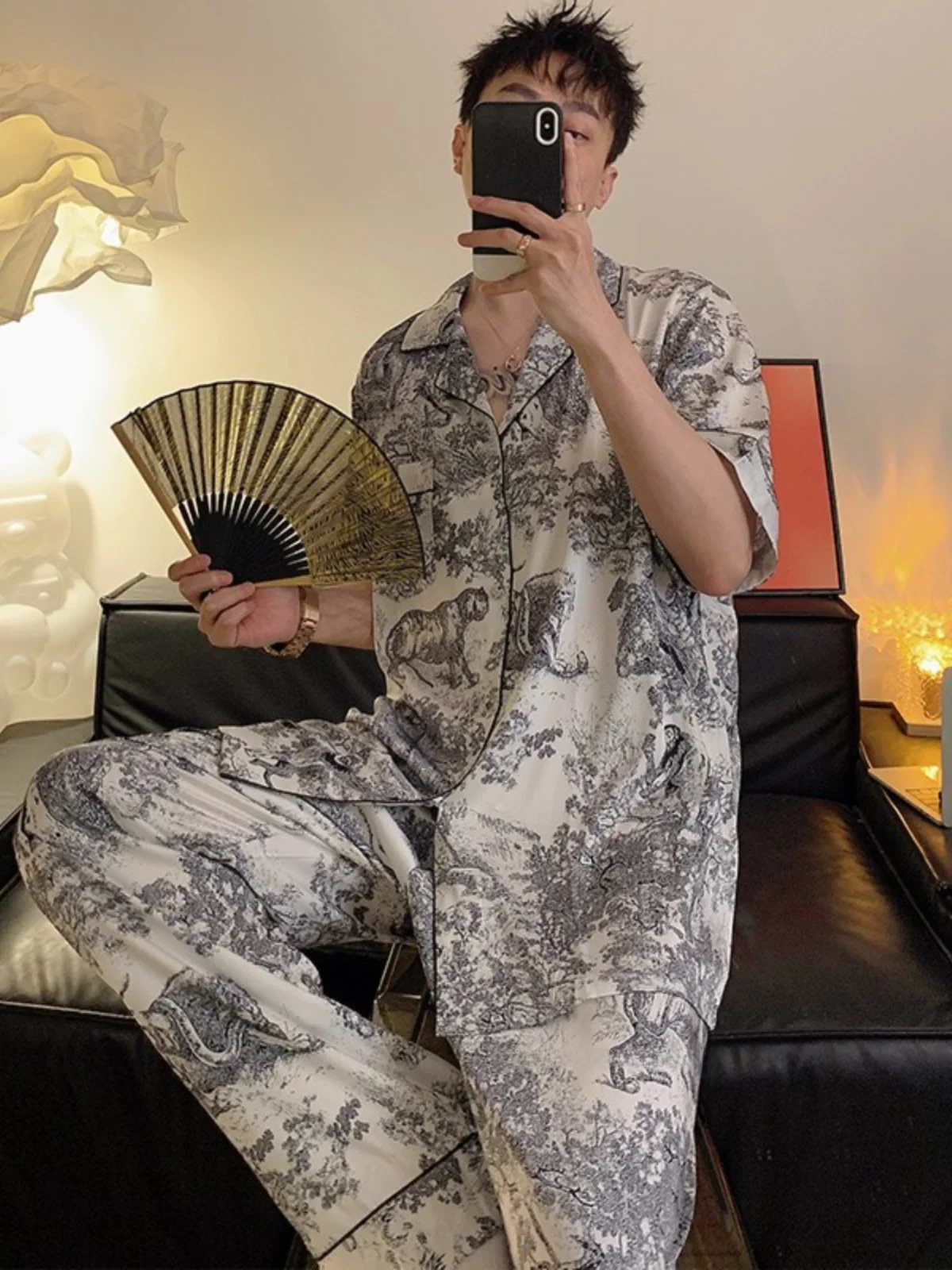 Мужская Летняя тонкая крутая Новинка 2024 брюки с коротким рукавом чернильный