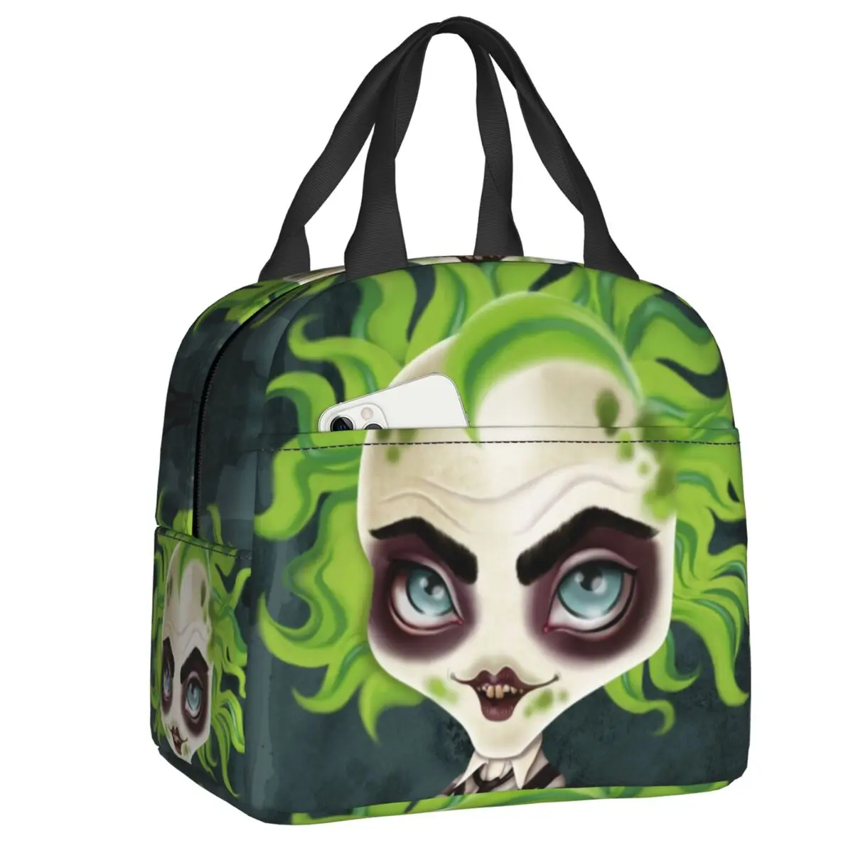 

Изолированная сумка для ланча The Ghost Beetlejuice для женщин, водонепроницаемый термоохладитель с фильмом ужасов для офиса, работы, школы