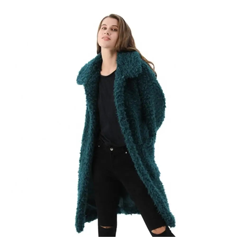 Women Winter Long Warm Real Fur Fox Jackets Pure Color Button  Lapel Real Raccoon Fur Coat Leisure Big Pocket Women's Fur Coat