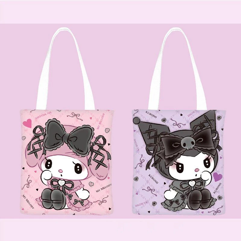 

Холщовая Сумка на плечо Kawaii Melody Kuromi для женщин, милая Экологически чистая сумка для хранения с аниме-рисунком животных, сумки для покупок, по...