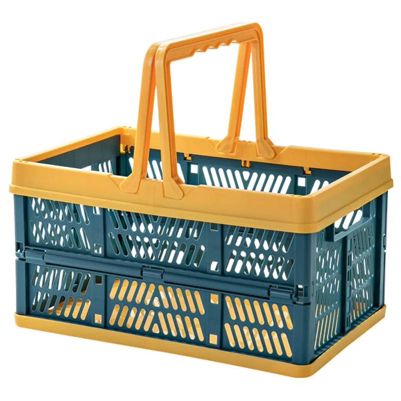 

Portable folding shopping basket with handle Countertop multi-purpose food snack sundries storage Car toy storage basket