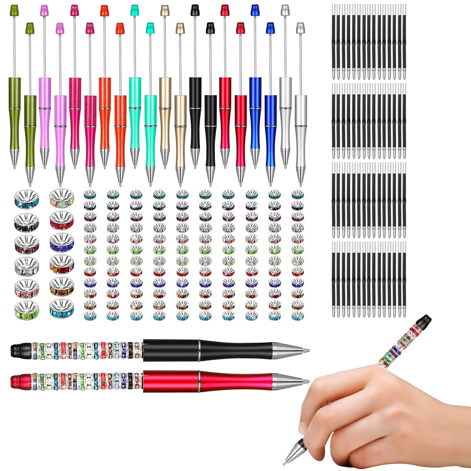 

Beadable Pen Light And Smooth Beadable Pen Assorted Bead Pen Set Include 20 Bead Pens 40 Black Refills And 240 Bright Spacer