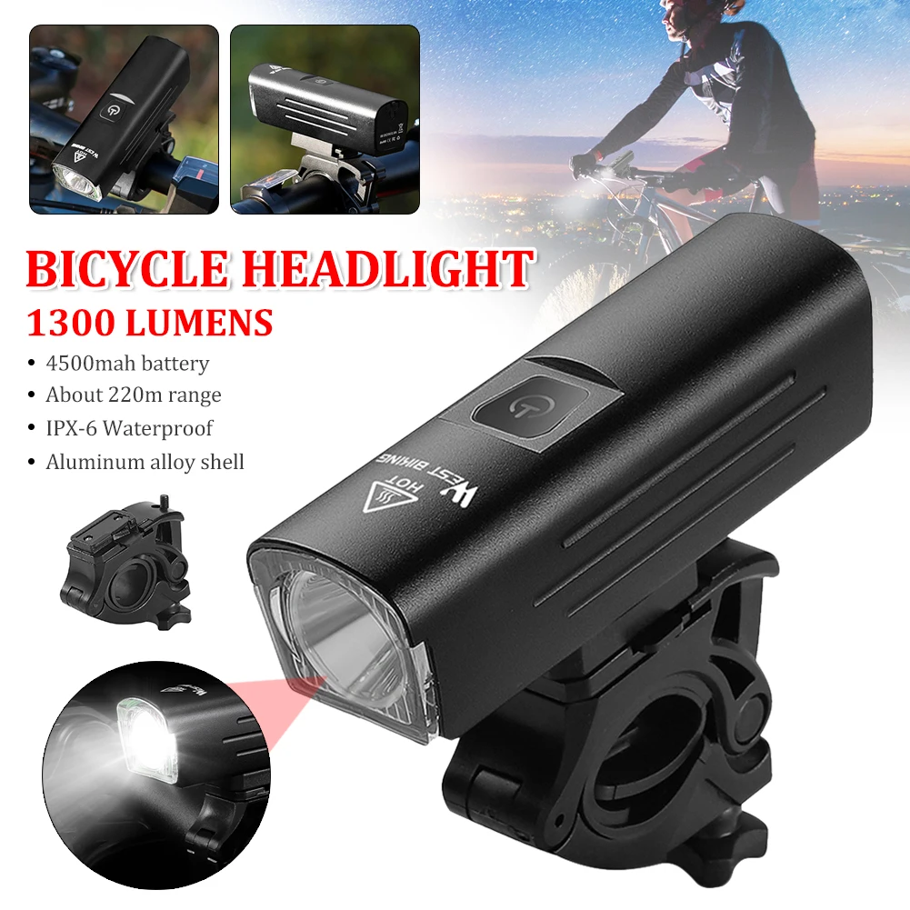 

Bike Light 1300 Lumen Bicycle Headlight Flashlight Handlebar Front Lamp USB Rechargeable Waterproof Headlight Bike Accessories