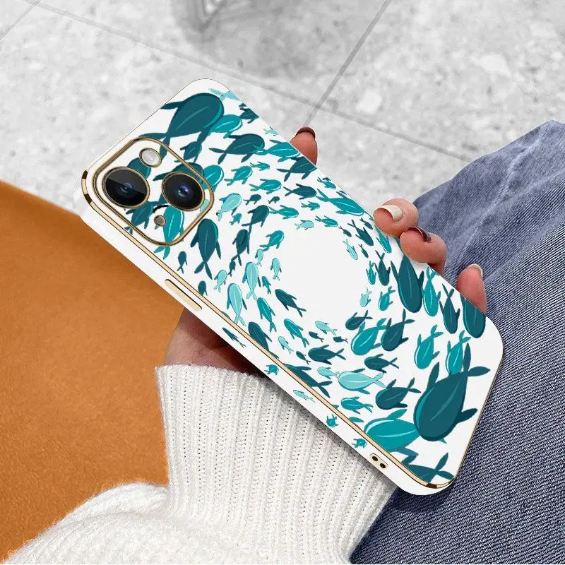Fish Gather Luxury Plating Phone Case For iPhone 14 13 12 11 Plus Pro Max Mini X XR XS SE2020 8 7 6 6S Plus Cover