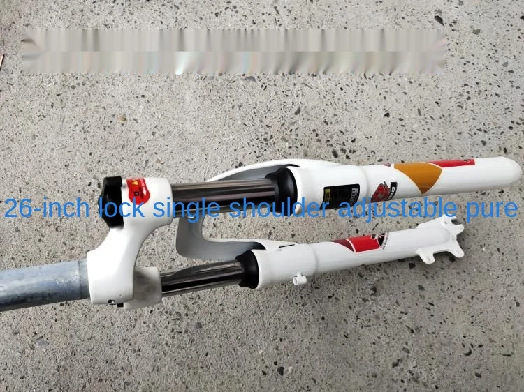 

26 Inch Mountain Bike Locking Disc Brake White Front Fork Single Shoulder Adjustable Shock Absorber Spring Fork 210mm