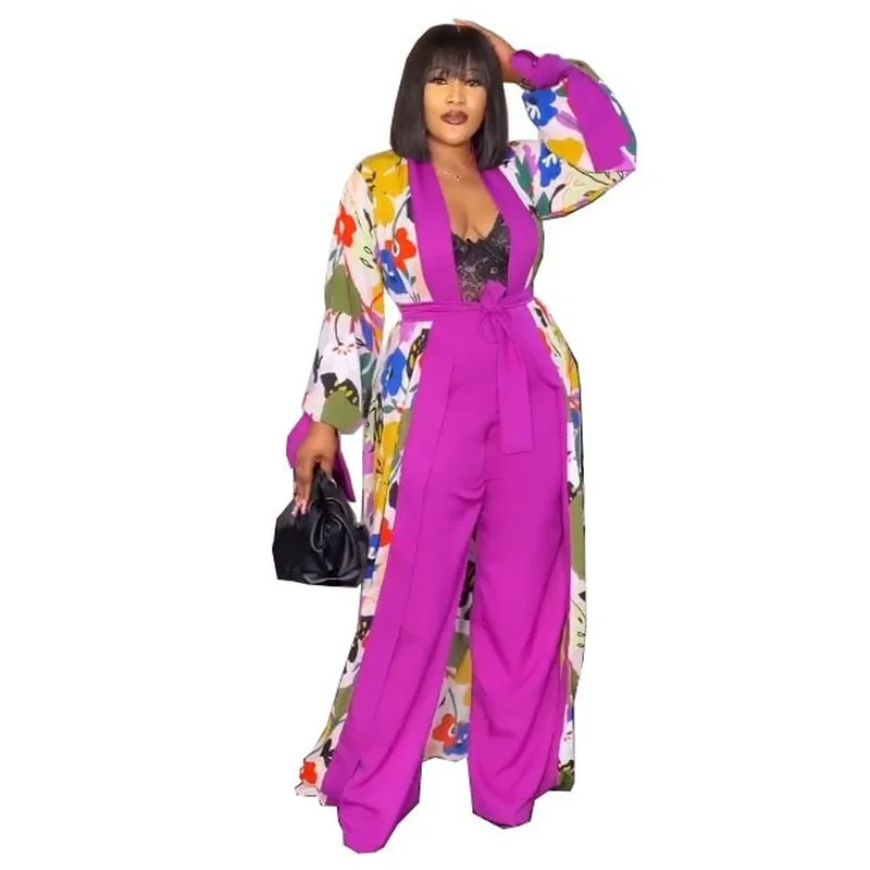 Summer Sexy African Women Polyester Printing Plus Size Two Pieces Sets Top and Long Pant African Suit African Clothes Women