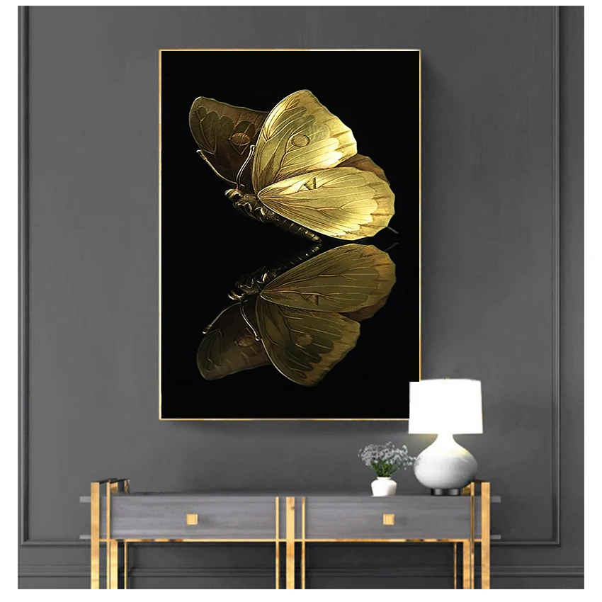 

Golden Butterfly Wall Art Canvas Painting Abstract Posters and Prints Wall Pictures for Living Room Decoration Home Decor