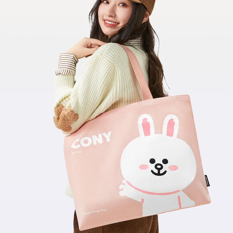 Фото Line friends Коричневый Cony Sally Высококачественная креативная простая портативная дополнительная тканевая сумка Большая вместительная холщовая сумка №4