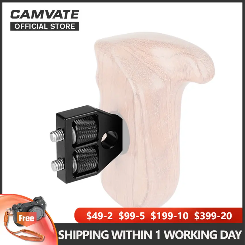 

CAMVATE Wooden Handgrip Replacement Connection Mount With 1/4"-20 Thumbscrews For DSLR Camera Cage Shoulder Rig Support System