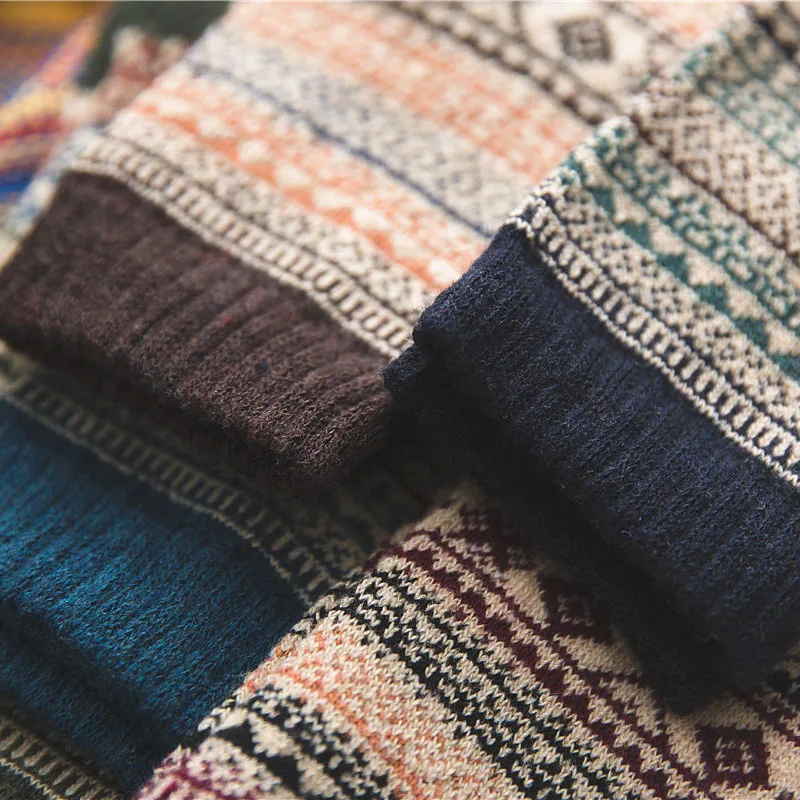 5 Pairs Autumn and Winter Warm Small Lozenge Men and Women Rabbit Wool Socks Retro Ethnic Style Women's Casual Socks