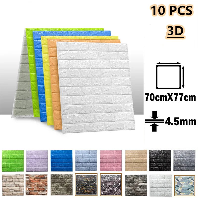 

5/10Pcs 70X77CM 3D Brick Wall Sticker DIY Self-Adhesive Imitation Brick Wallpapers PE Foam Stickers Papers LivingRoom Home Decor