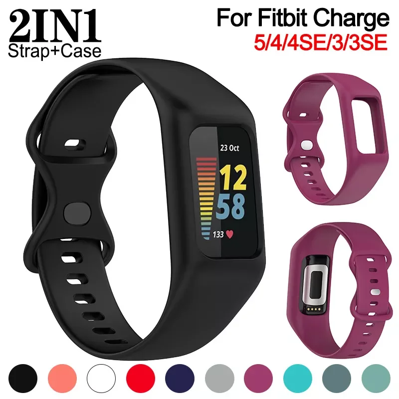 

Силиконовый ремешок для смарт-часов для Fitbit Charge 5 4 3 se, цельный ремешок + чехол для Fitbit Charge 5 correa, армированный браслет на запястье
