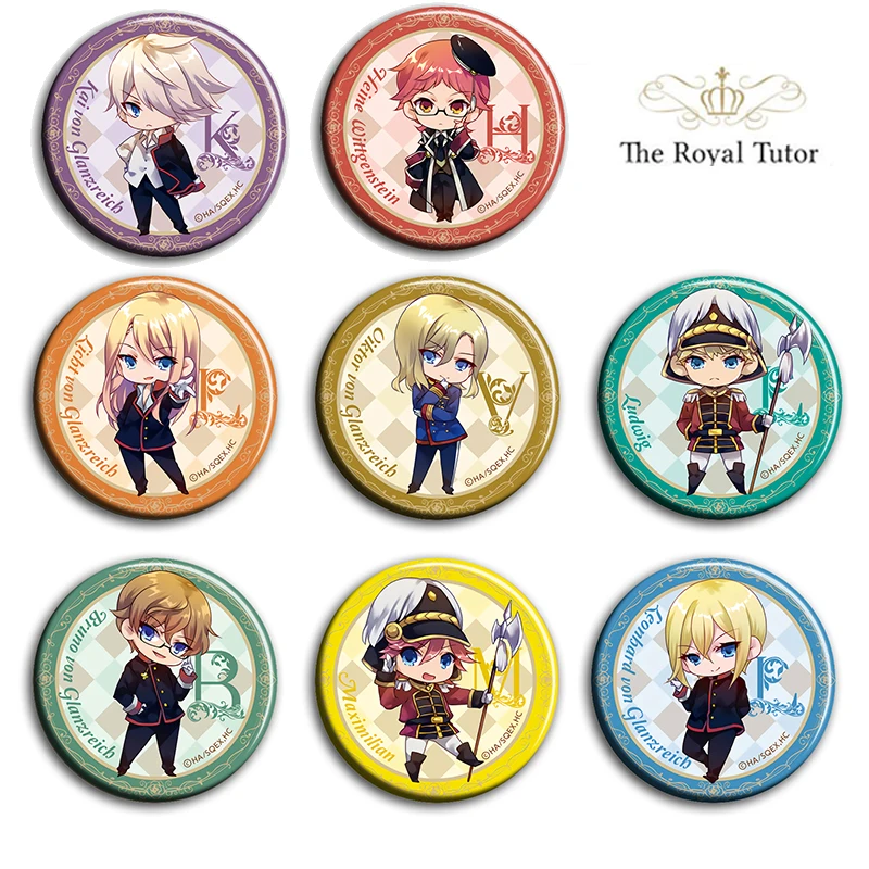 

8pcs/1lot Anime The Royal Tutor Bruno von Glanzreich Figure 913 Metal Badges Round Brooch Pin Badge Bedge Gifts Kids Toy