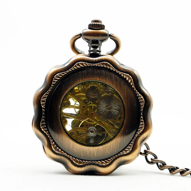 Carved Mechanical Retro Pocket Watch Roman Numeral Display Belt Chain Pendant Clock Student Gifts for Men and Women