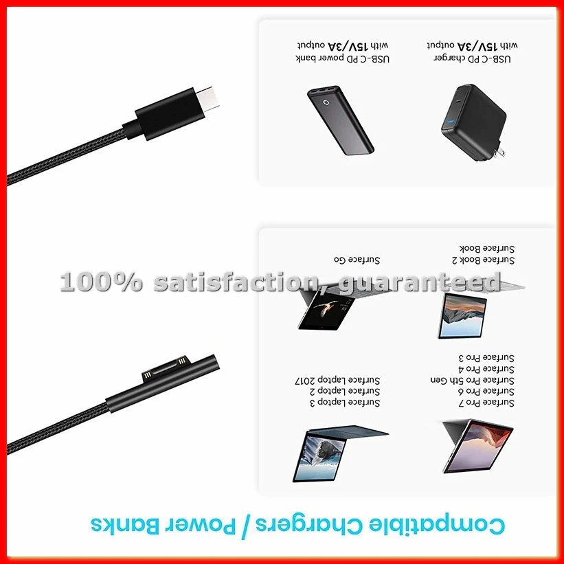 Фото Nylon Braided Connect to USB-C Charging Cable PD 15V for Pro 7/6/5/4/3,Laptop 3/2/1, Go-A68X №1