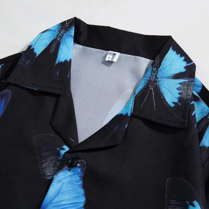 Men Harajuku Hawaiian Shirt Hip Hop Streetwear Butterfly Painting Print Beach Shirt Summer Short Sleeve Aloha Shirt Casual 2022