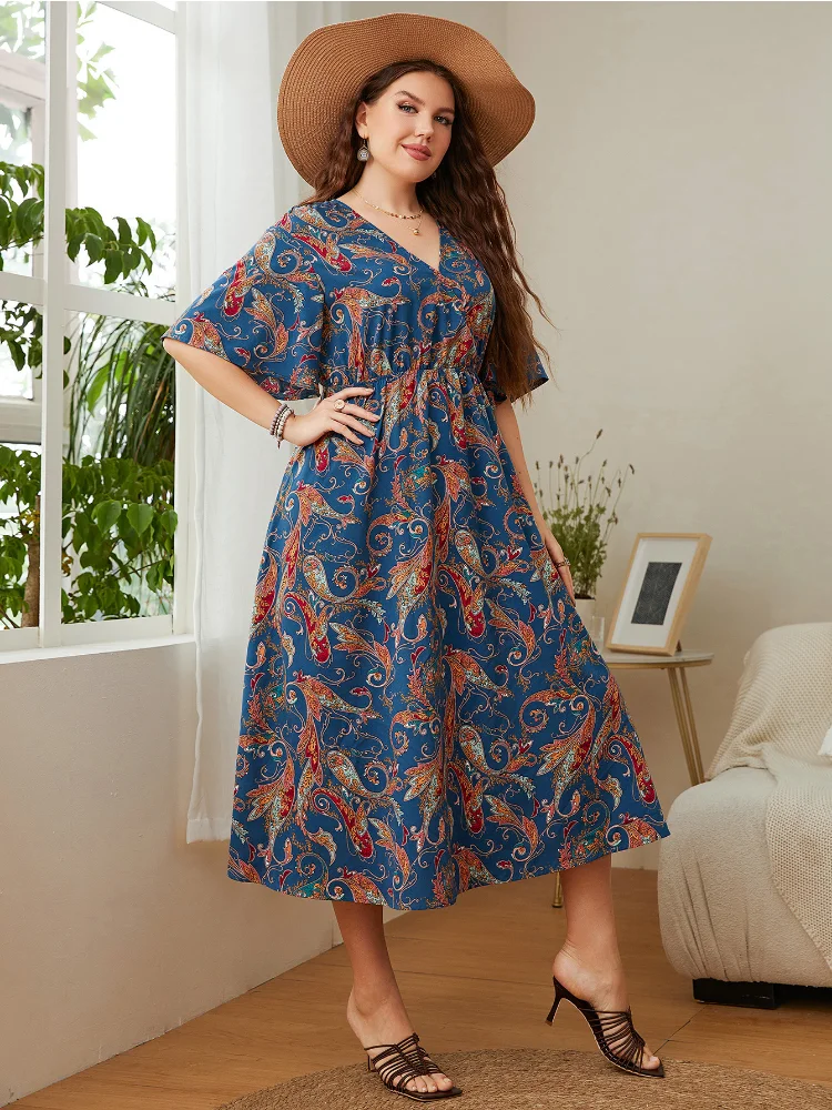 Oversized women's clothing new product popular loose fitting fashionable printed dress womens plus size summer dresses