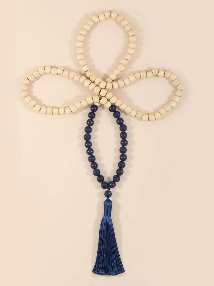 

OAIITE 8MM Lapis Lazuli Stone Wood Beads Mala Necklace Buddhist Prayer Tassel Necklaces Yoga Spiritual Jewelry Handmade Gift