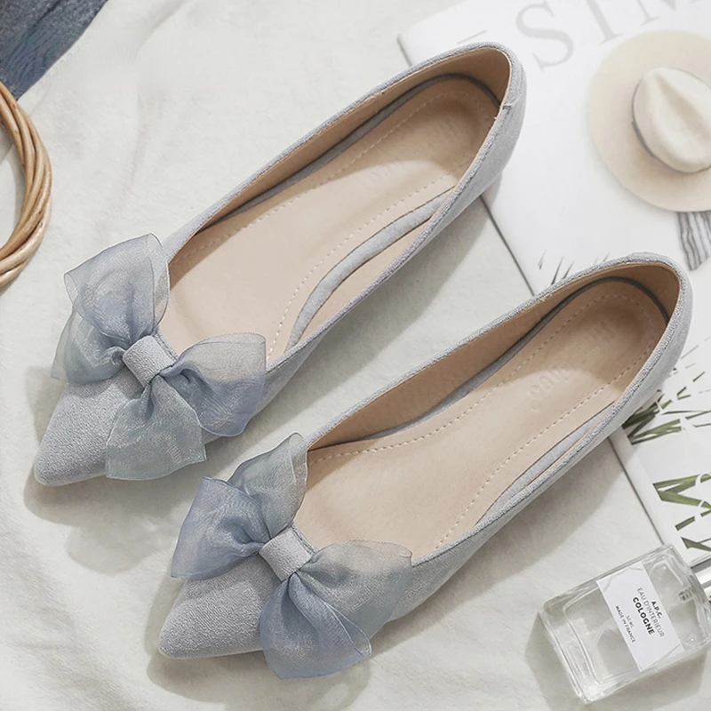 

Fairy Blue Bow-knot Ballet Flats Women Shoes Loafers Ballerina Woman Elegant Cozy Pointed Toe Shallow Moccasins Size 40