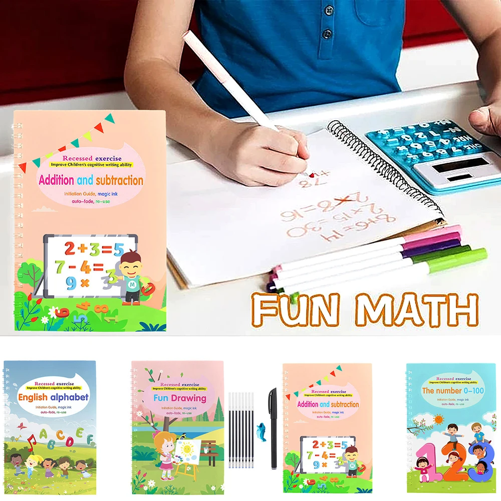4 Books Reusable Copybook For Calligraphy Children's Favorite Copy Color Picture Book Learning Will Be Fun English Lettering Toy