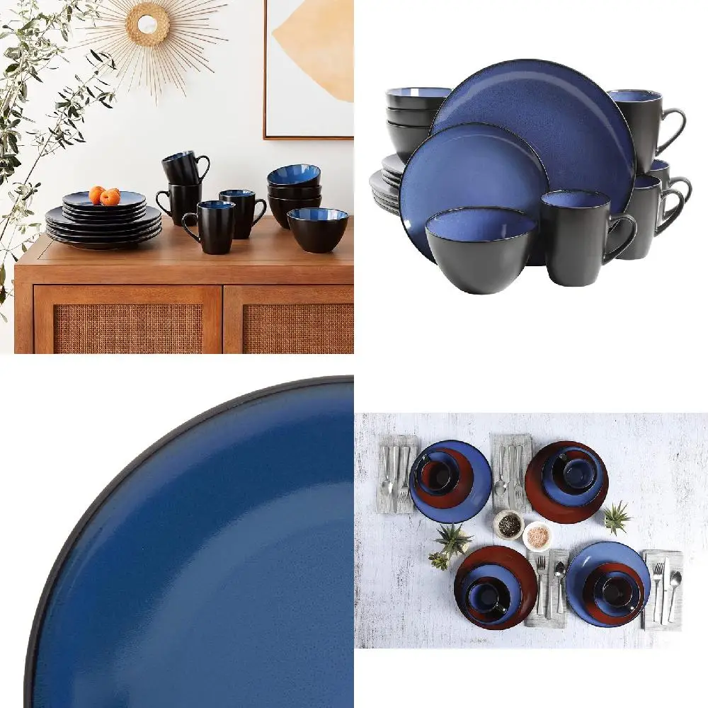 

Elegant, Blue Glaze Round Dinnerware Set - Enjoy Pleasure with Plates, Bowls, and Mugs.