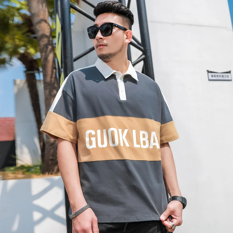 

2022 Summer Large Size 150kg Men Polo Shirt 100% Cotton Business Khaki Black Contrast Short Sleeve Plus 7XL 6XL Tops Shirt Male